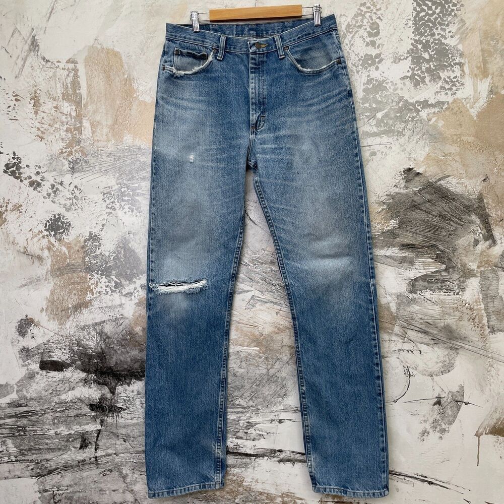 Vintage Wrangler Jeans Mens 32x35 Light Wash Distressed Vintage Wrangler Jeans